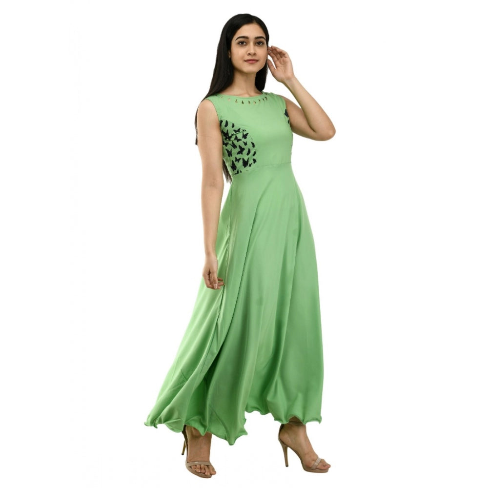 Generic Women's Crepe Solid Sleeveless Full Length Gown(Green)