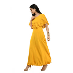 Generic Women's Crepe Solid Sleeveless Full Length Gown(Yellow)