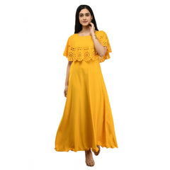 Generic Women's Crepe Solid Sleeveless Full Length Gown(Yellow)