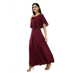 Generic Women's Crepe Solid Sleeveless Full Length Gown(Wine)