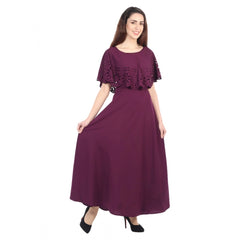 Generic Women's Crepe Solid Sleeveless Full Length Gown(Maroon)