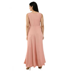 Generic Women's Crepe Solid Sleeveless Full Length Gown(Light Peach)