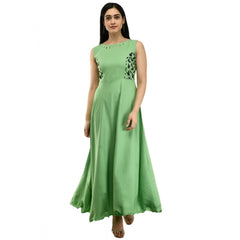 Generic Women's Crepe Solid Sleeveless Full Length Gown(Green)