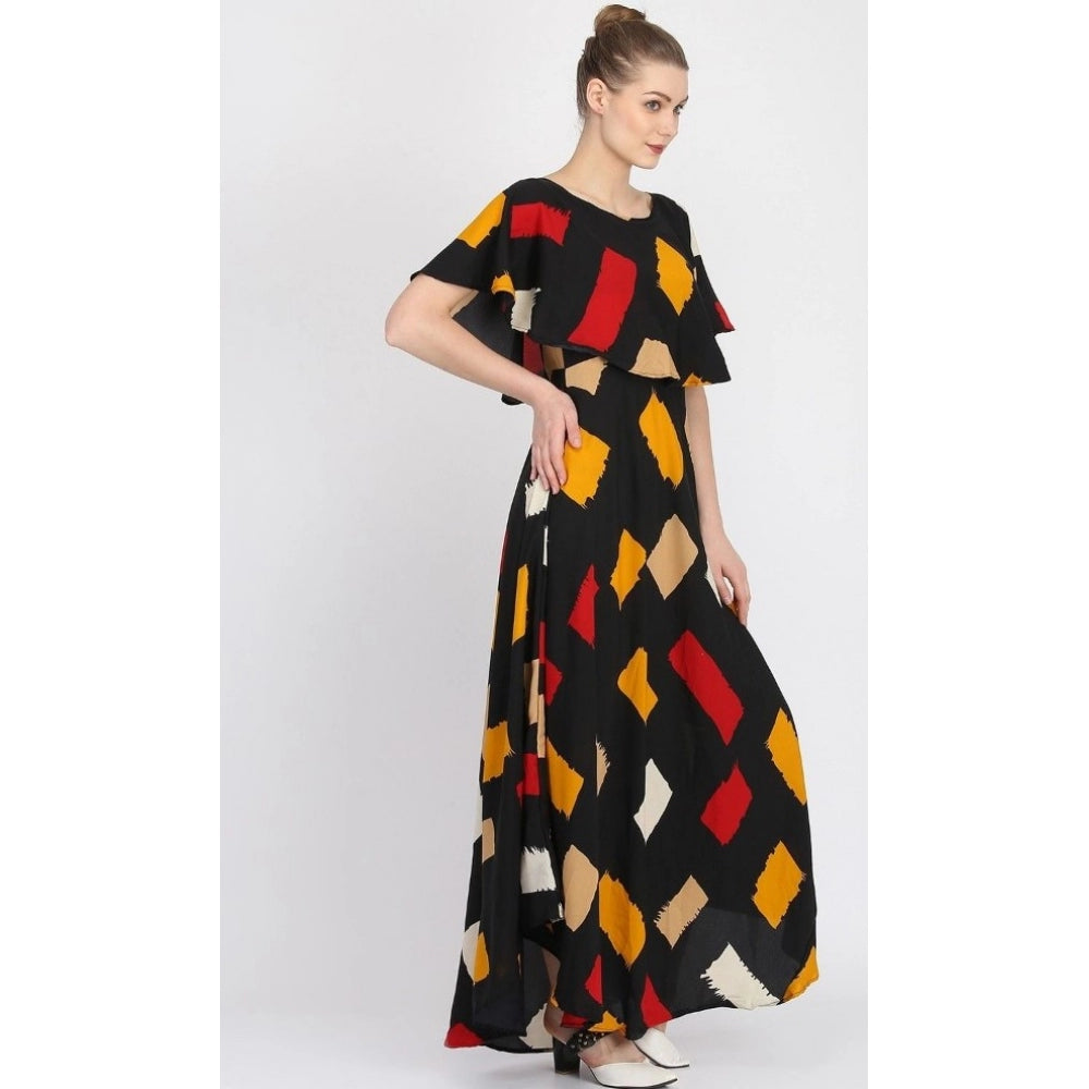 Generisches, bedrucktes Kreppkleid mit halblangen Ärmeln für Damen (mehrfarbig)