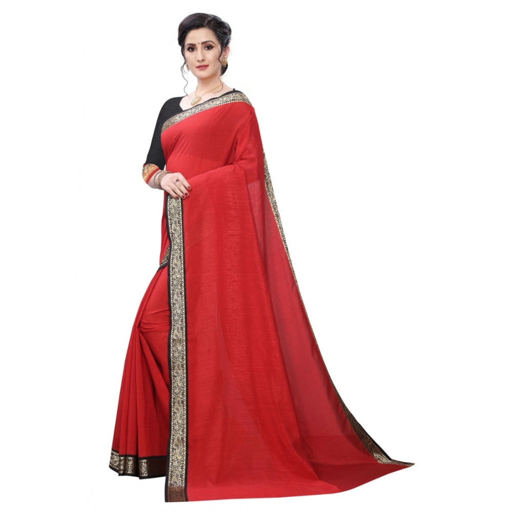 Generic Women's Vichitra Silk Saree(Red ,5-6Mtrs)