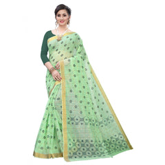 Generic Women's Cotton Blend Saree(Parrot Green ,5-6Mtrs)