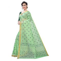 Generic Women's Cotton Blend Saree(Parrot Green ,5-6Mtrs)