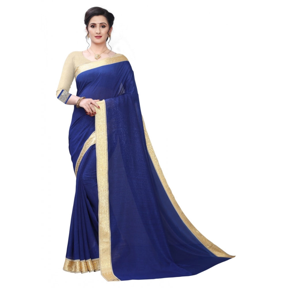 Generic Women's Vichitra Silk Saree(Navy Blue ,5-6Mtrs)