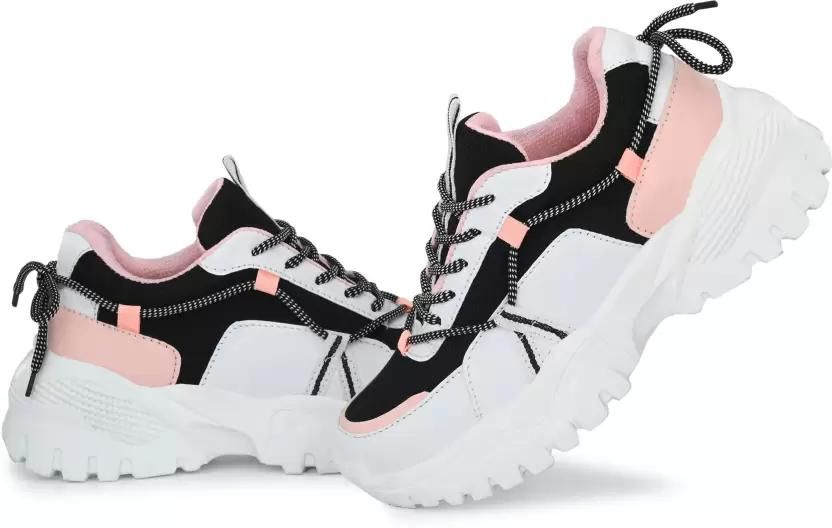 SUSON Women's White-Pink Synthetic Leather Sneakers Shoes