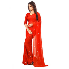 Generic Women's Chiffon Saree (Orange ,5-6Mtrs)