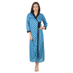 Women's Satin Wrap Gown3 and 4 Sleeve(Color: Turquoise and Black, Neck Type: V Neck)