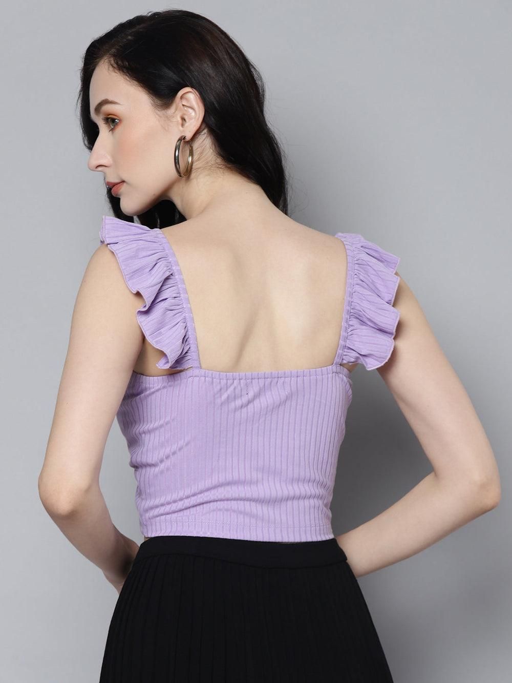 Sassafras Women's Solid Lavender Rib Sweetheart Neck Crop Top