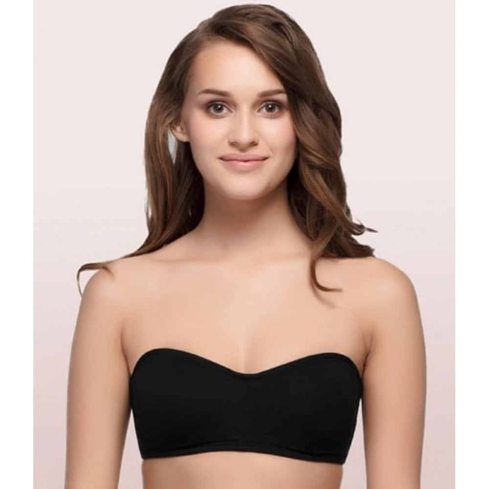 Enamor Women'S Perfect Shaping Cotton Strapless Brassiere (Model: A019, Color: Black, Material: Cotton)