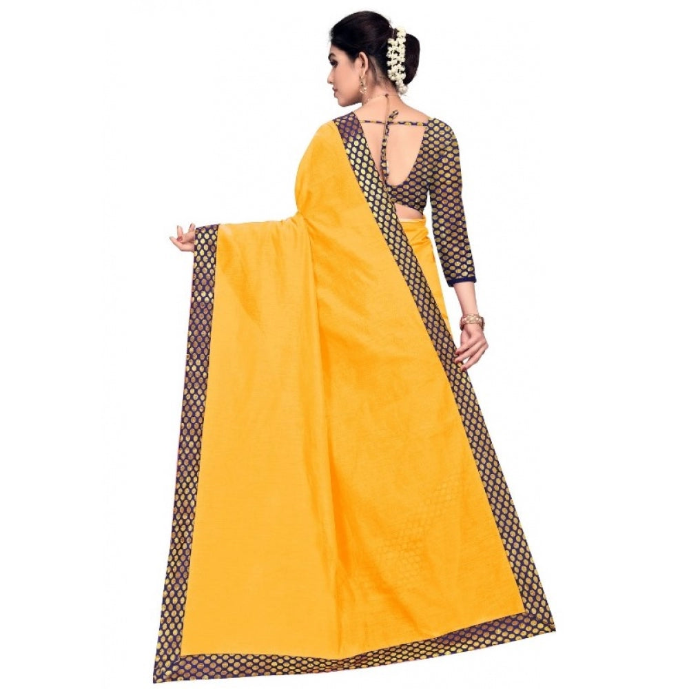 Generic Women's Chanderi Cotton Lace Border Saree With Blouse (Gold, 5-6 Mtrs)