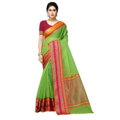 Generic Women's Kota Doria Cotton Border Saree With Blouse (Light Green, 5-6 Mtrs)