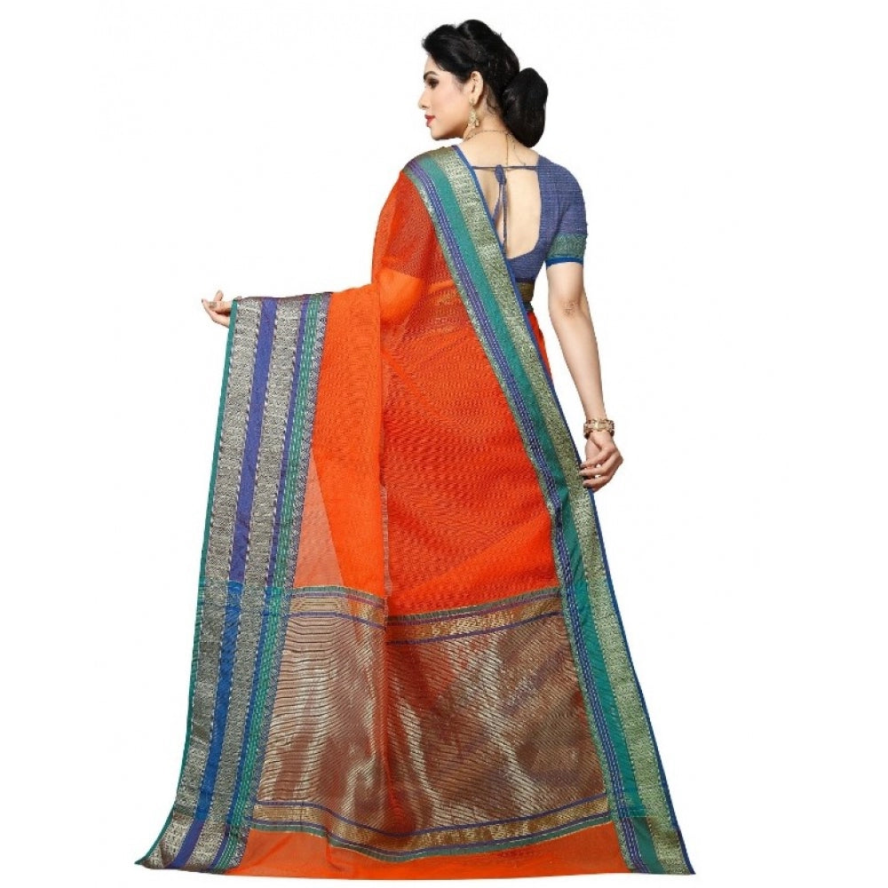 Generic Women's Kota Doria Cotton Border Saree With Blouse (Fanta, 5-6 Mtrs)