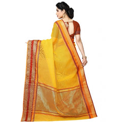 Generic Women's Kota Doria Cotton Border Saree With Blouse (Yellow, 5-6 Mtrs)