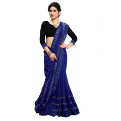 Generic Women's Vichitra Silk HotFix Stone Work Saree With Blouse (Blue, 5-6 Mtrs)