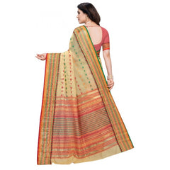 Generic Women's Kota Doria Cotton Woven Butta Saree With Blouse (Beige, 5-6 Mtrs)