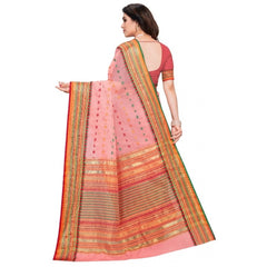 Generic Women's Kota Doria Cotton Woven Butta Saree With Blouse (Pink, 5-6 Mtrs)