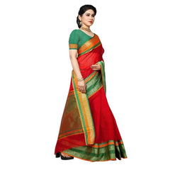 Generic Women's Kota Doria Cotton Border Saree With Blouse (Red, 5-6 Mtrs)