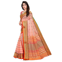 Generic Women's Kota Doria Cotton Woven Butta Saree With Blouse (Peach, 5-6 Mtrs)