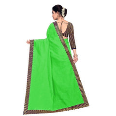 Generic Women's Chanderi Cotton Lace Border Saree With Blouse (Green, 5-6 Mtrs)