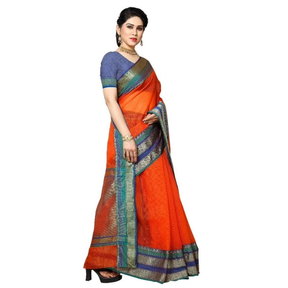 Generic Women's Kota Doria Cotton Border Saree With Blouse (Fanta, 5-6 Mtrs)