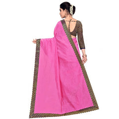 Generic Women's Chanderi Cotton Lace Border Saree With Blouse (Pink, 5-6 Mtrs)