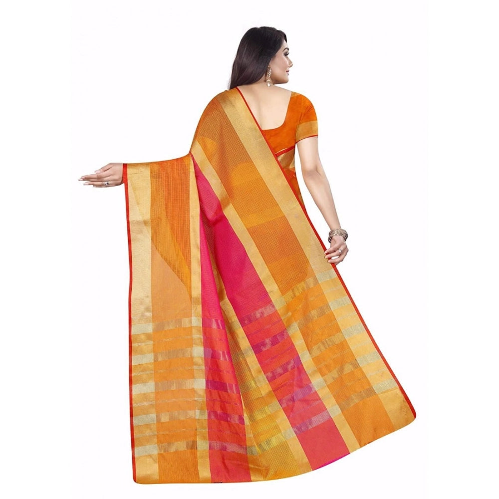 Generic Women's Kota Doria Cotton Plain Saree With Blouse (Multicolor, 5-6 Mtrs)