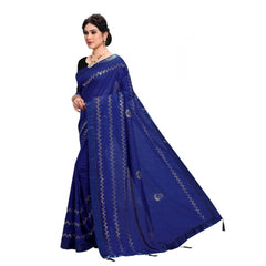 Generic Women's Vichitra Silk HotFix Stone Work Saree With Blouse (Blue, 5-6 Mtrs)