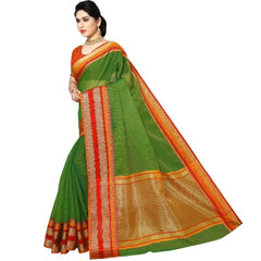 Generic Women's Kota Doria Cotton Border Saree With Blouse (Green, 5-6 Mtrs)