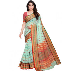 Generic Women's Kota Doria Cotton Woven Butta Saree With Blouse (Pista, 5-6 Mtrs)