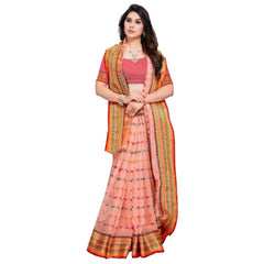 Generic Women's Kota Doria Cotton Woven Butta Saree With Blouse (Peach, 5-6 Mtrs)