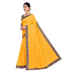 Generic Women's Chanderi Cotton Lace Border Saree With Blouse (Gold, 5-6 Mtrs)