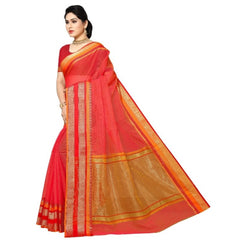 Generic Women's Kota Doria Cotton Border Saree With Blouse (Pink, 5-6 Mtrs)