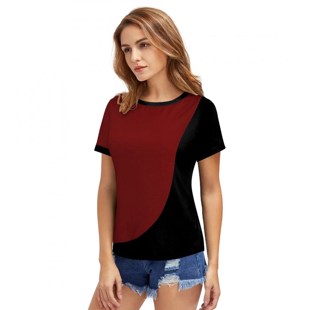 Generic Women's Polyester, Knitting Western Wear T-Shirt (Maroon)