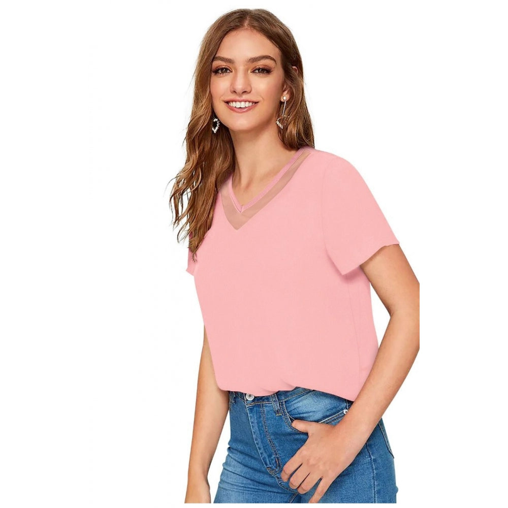 Generic Women's Polyester, Knitting Western Wear T-Shirt (Peach)