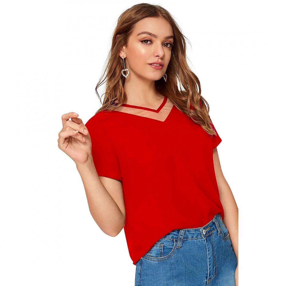 Generisches Damen-T-Shirt aus Polyester im Western-Stil (rot)