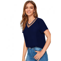 Generic Women's Polyester, Knitting Western Wear T-Shirt (Blue)