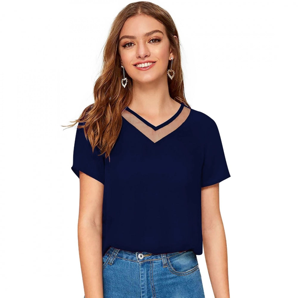 Generisches Damen-T-Shirt aus Polyester im Western-Stil (blau)