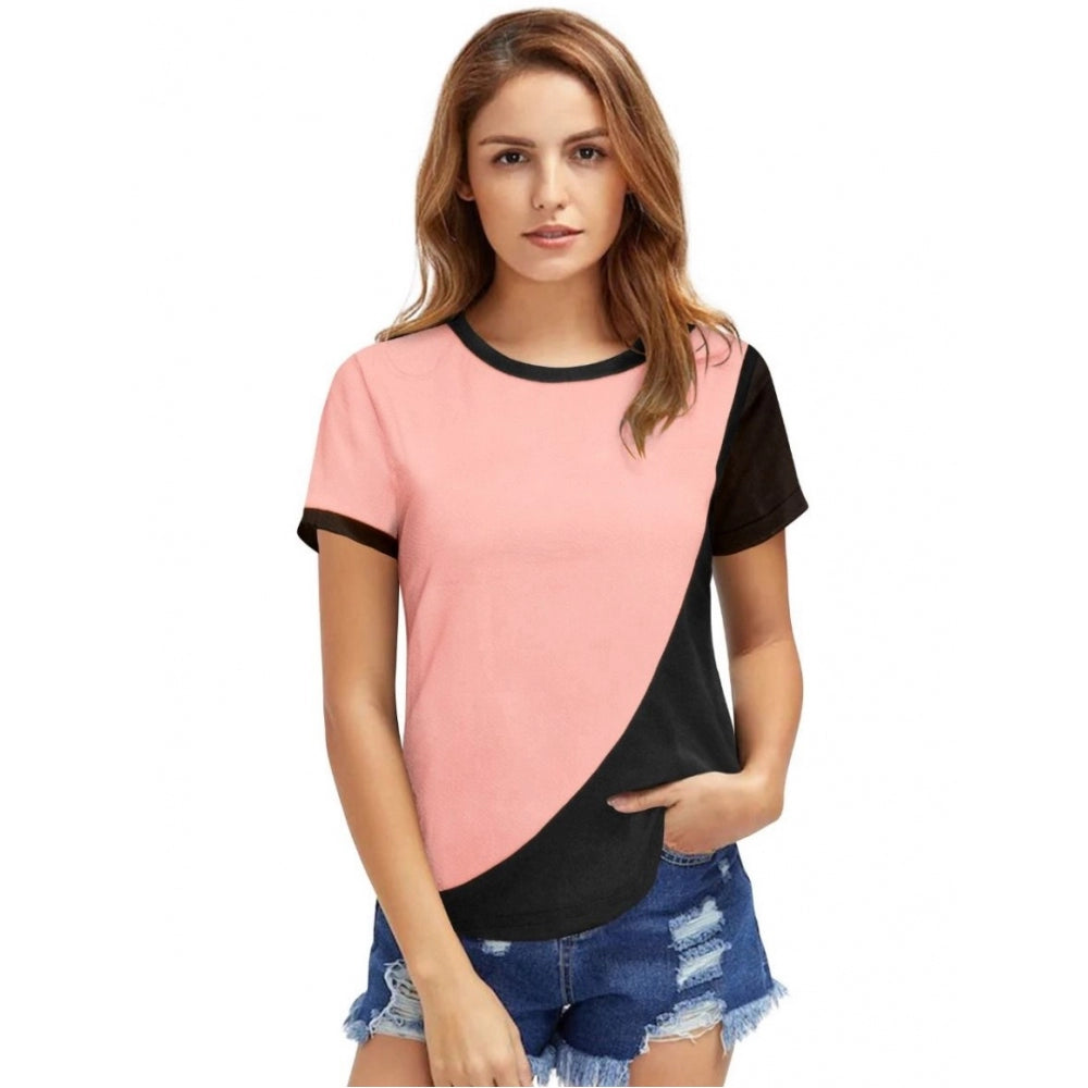 Generic Women's Polyester, Knitting Western Wear T-Shirt (Peach)