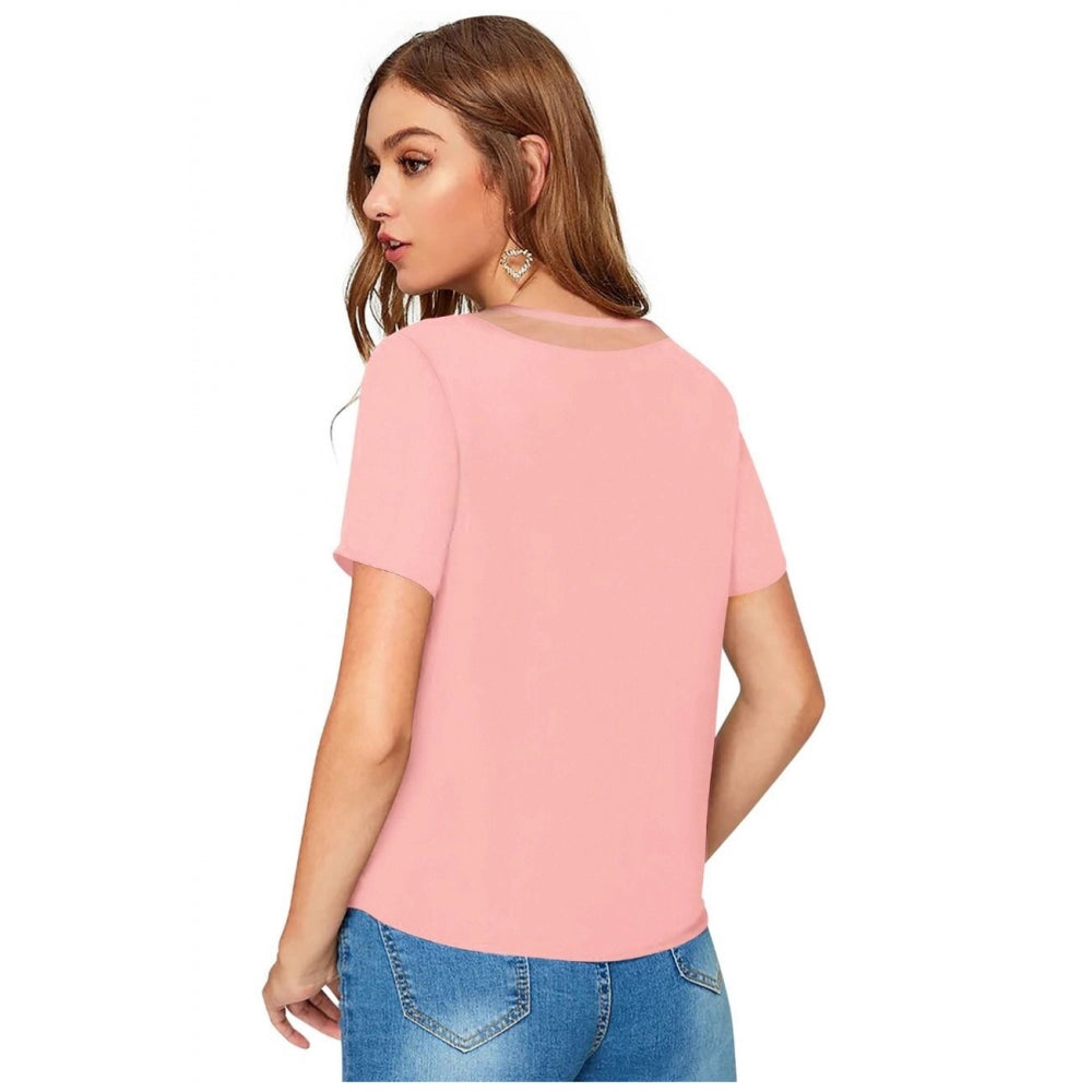 Generic Women's Polyester, Knitting Western Wear T-Shirt (Peach)