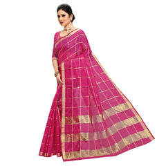 Generic Women's Kota Doria Cotton Checkered Saree With Blouse (Rani, 5-6 Mtrs)