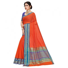 Generic Women's Kota Doria Cotton Bordered Saree With Blouse (Fanta, 5-6 Mtrs)