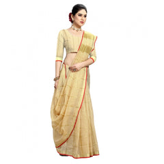 Generic Women's Kota Doria Cotton Checked Saree With Blouse (Beige, 5-6 Mtrs)