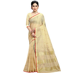 Generic Women's Kota Doria Cotton Checkered Saree With Blouse (Beige, 5-6 Mtrs)