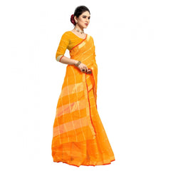 Generic Women's Kota Doria Cotton Checked Saree With Blouse (Yellow, 5-6 Mtrs)