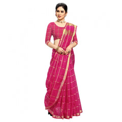 Generic Women's Kota Doria Cotton Checkered Saree With Blouse (Rani, 5-6 Mtrs)