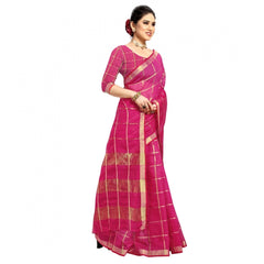 Generic Women's Kota Doria Cotton Checkered Saree With Blouse (Rani, 5-6 Mtrs)